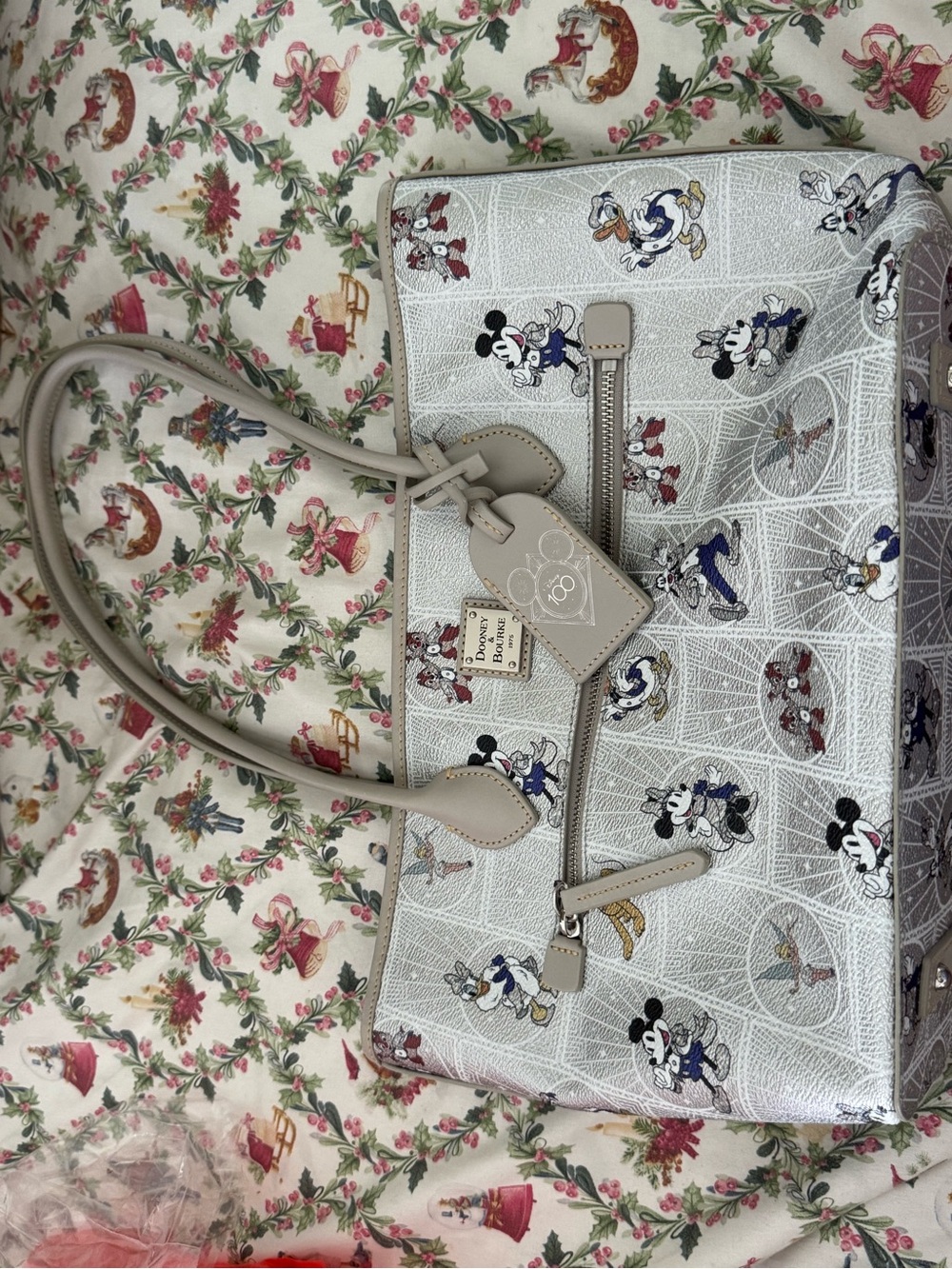 100th Dooney & Bourke Cream Disney Character Tote with Neutral Trim